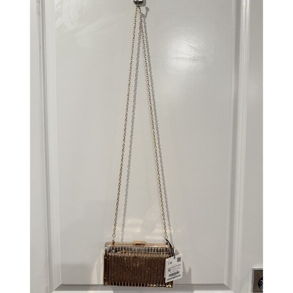 Zara Limited Edition Rhinestones Metallic Golden Cage Style Box Clutch Bag Chain - Picture 10 of 14